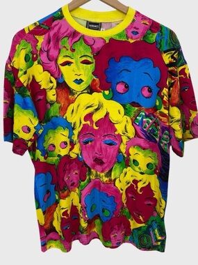 Vintage 1991 Versace Jeans Couture Multicolor Madonna Betty Boop Marilyn T Shirt